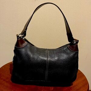 Dooney Bourke  satchel  shoulder bag black pebbled leather/ smooth brown trim